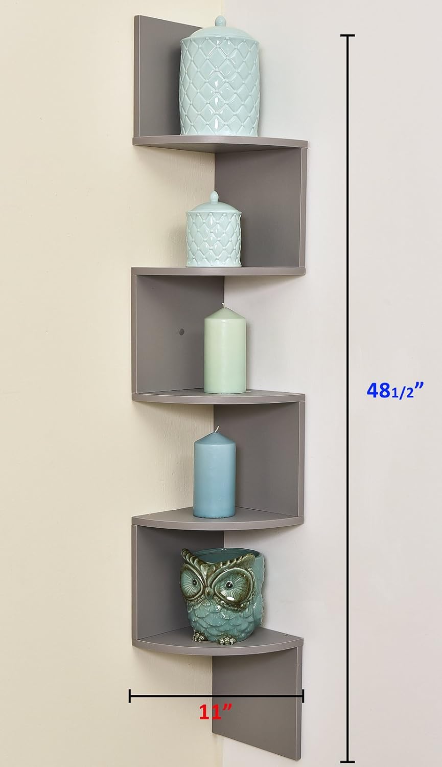 Greenco 5 Tier Wall Mount Corner Shelves Walnut Finish: Home & Kitchen