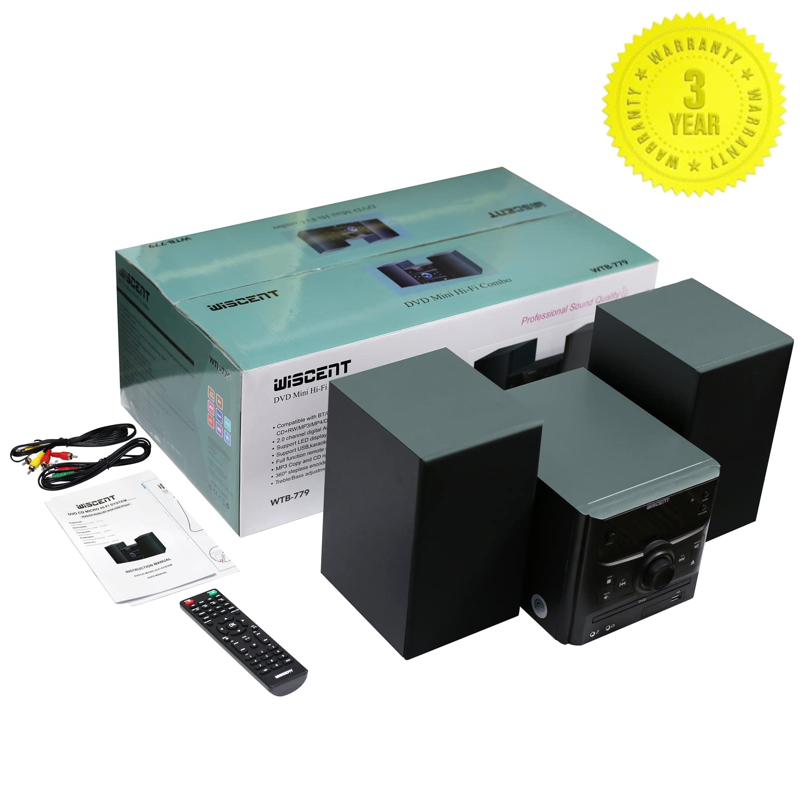 WISCENT Stereo Shelf System For Home With Bluetooth, Compact Micro ...