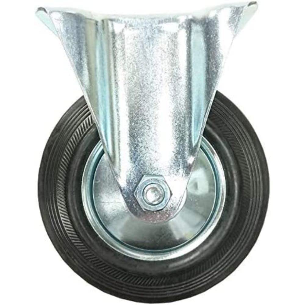 Merriway BH07005 (4 Pcs) Rubber Castor Wheels Black Heavy Duty Without Brake, 125mm (5 inch) Maximum Load 400kg - Pack of 4 Pieces