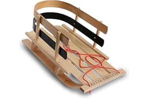 Flexible Flyer Baby Snow Sled and Toddler Toboggan - Classic Wooden Pull Sleigh for Kids 18 Months to 4 Years, High Backrest, Pull Ropes Included, Fully Assembled
