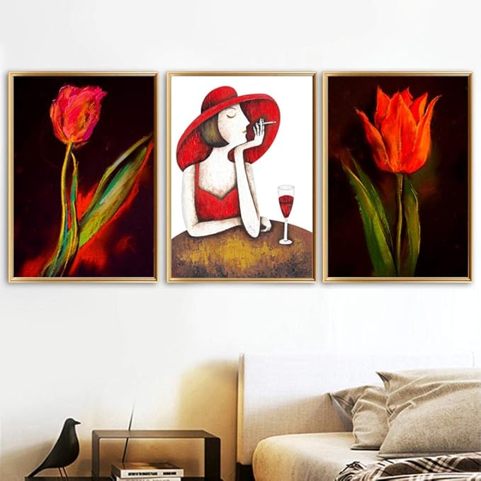 Tulipano rosso fumo signora vintage pittura a olio poster e stampe wall