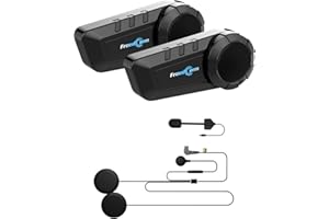 FreedConn KY PRO Hi-Res Motorcycle Helmet Bluetooth Headset, Motorcycle Communication Systems with CVC Noise Cancellation, Stereo Music, 6 Riders 1200m intercom, Dual Device Connection, IP65, 2 Pack