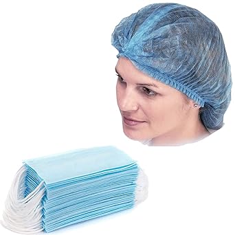Shocknshop Disposable Stretchable Blue Elastic Bouffant Caps & Face Mask -80 Piece (40 Cap + 40 Mask)