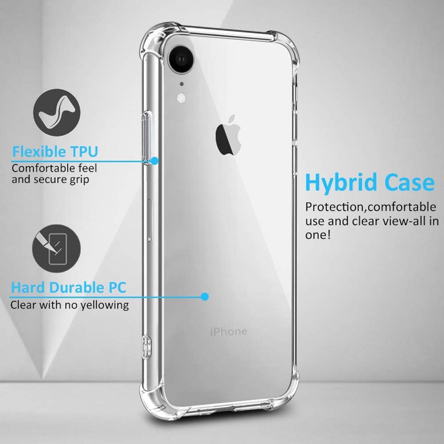 iPhone XR Cases - iPhone xr Phone case - Soft TPU with Reinforced Bumpers – Transparent (100% Clear)