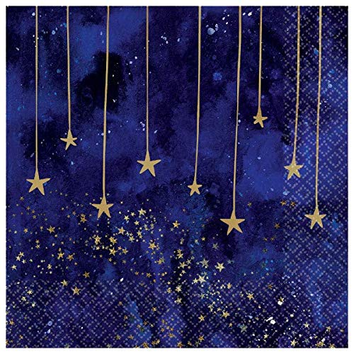 FAKKOS Design New Years Eve Party Supplies Pack - Elegant Midnight Blue and Gold Paper Plates, Napkins, Noisemakers for 16 Guests - Thumbnail 2