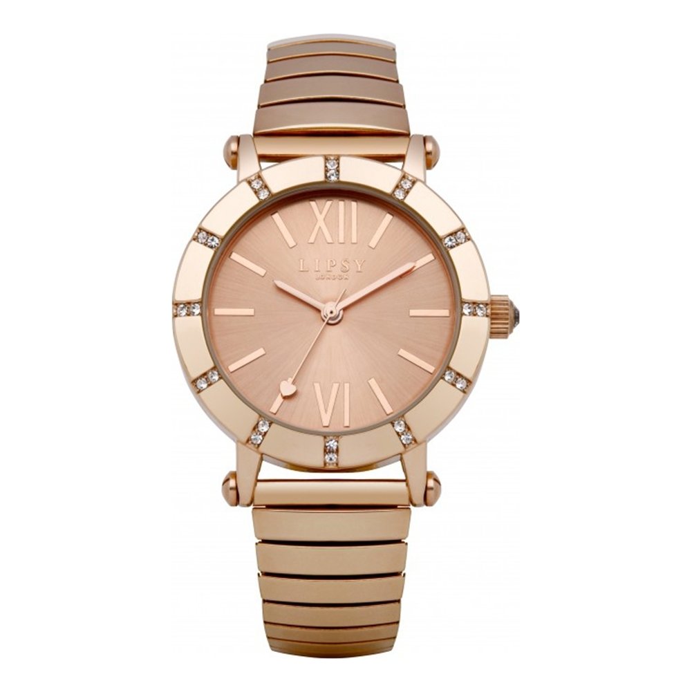 Lipsy London Womens Watch with Diamante, Rose Gold Dial and Rose Gold Expander Bracelet, 35mm Diameter Case in Branded Watch Box LP100-2 Year Warranty