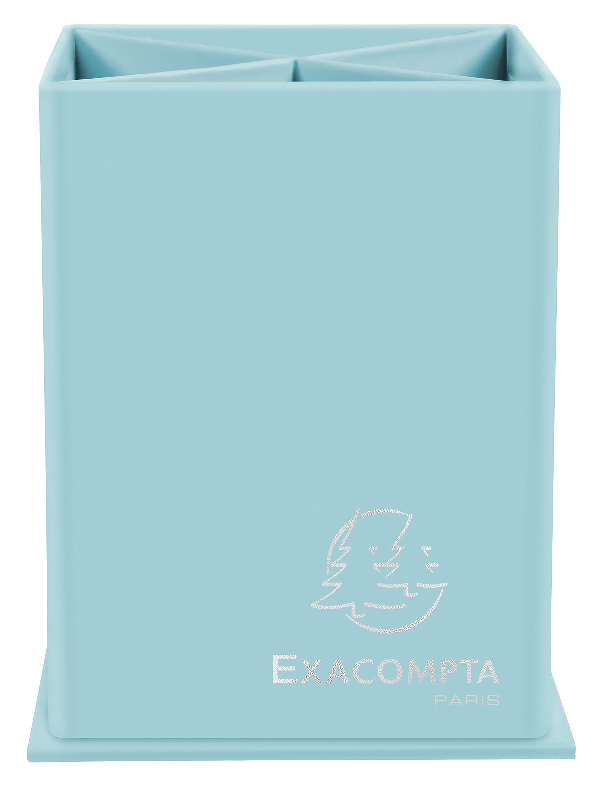Exacompta - Ref. 67862D - 1 square pencil pot with 4 compartments for storing tools by type/use in Aquarel cardboard - Dimensions 85x85x110 mm - Colour Pastel blue