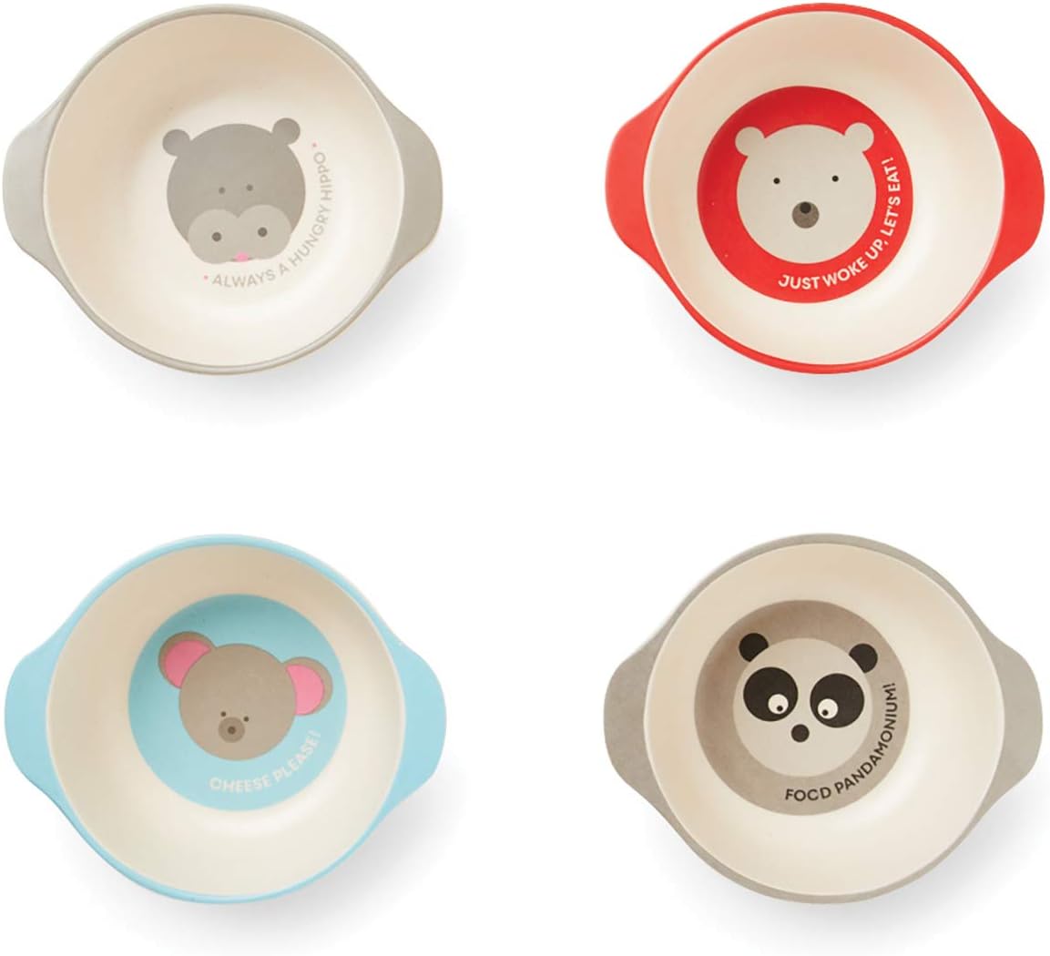 Red Rover 20015 Animal Bamboo Kid's Bowls Set of 4 Multicolor