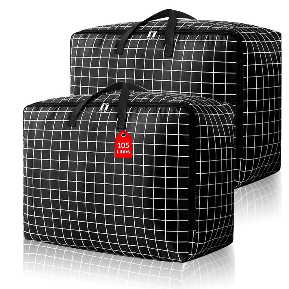 HEKOBAG 2Pcs 105L Large Storage Bag, Heavy Duty Laundry Storage Bags with Zipper Oxford Cloth Duvet Storage Bag Extra Large Moving Bags Waterproof Laundry Bags for Moving House Storage Clothes Bedding