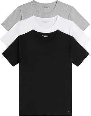 T-Shirts Manches Courtes Lot de 3 Homme Stretch Col en V, Multicolore (Black/White/Grey Heather), M
