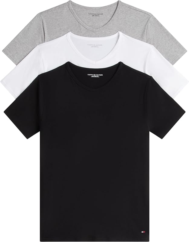 T-Shirts Manches Courtes Lot de 3 Homme Stretch Col en V, Multicolore (Black/White/Grey Heather), M — photo 1 sur 8