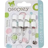 OsoCozy Diaper Pins - 8 Pack White - Sturdy, Stainless Steel Diaper Pins with Safe Locking Closures - Use for Special Events, Crafts or Colorful Laundry Pins
