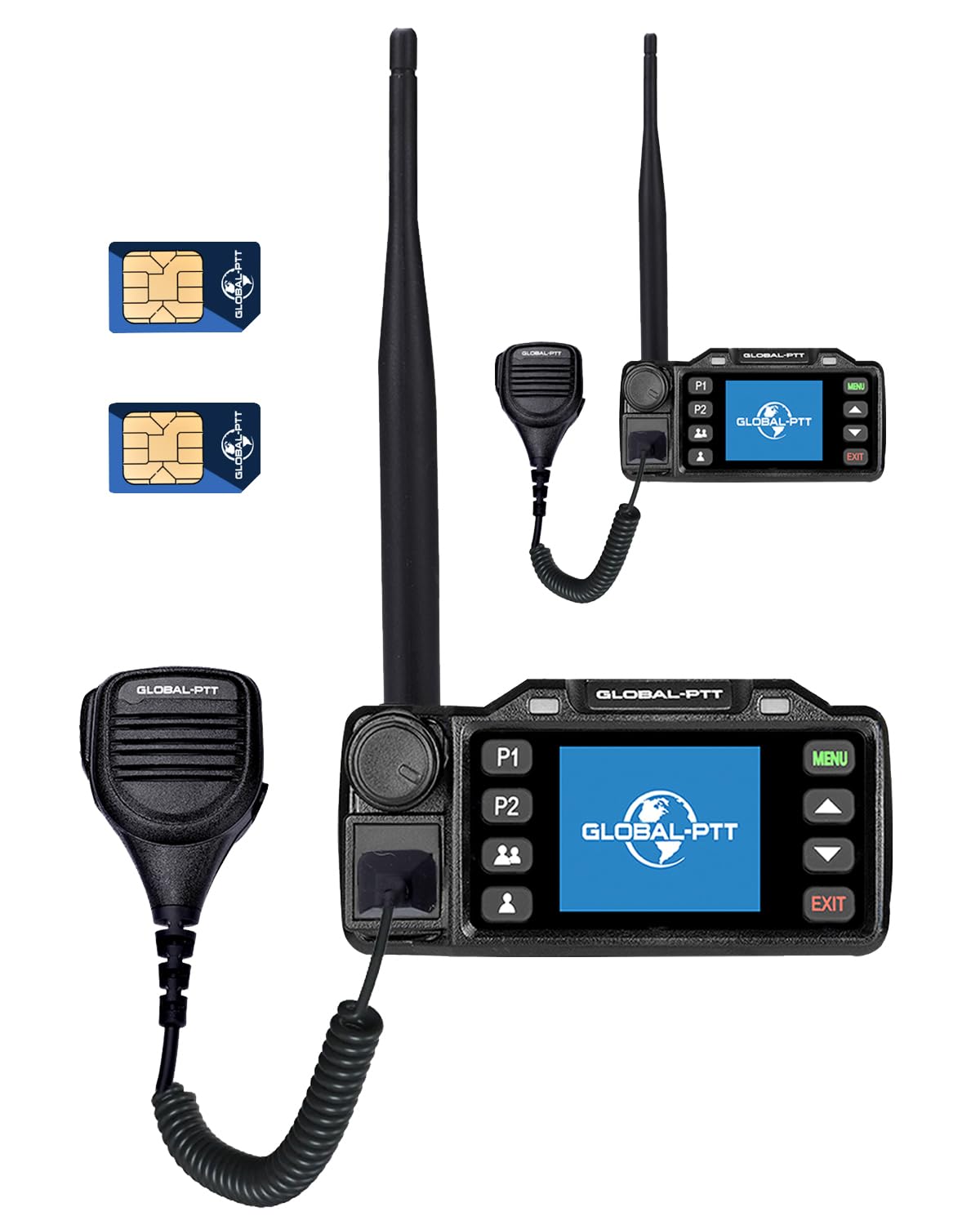 Photo 1 of Global-PTT 2-Pack Push-to-Talk Over Cellular (PoC) Mobile Radios Walkie Talkies - 4G LTE Nationwide PTT Unlimited Range Free License for in-Vehicle Communication (Non-GPS)