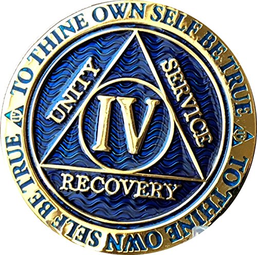 Recoverychip 4 Year Reflex Blue Gold Plated AA Medallion Alcoholics Anonymous Sobriety Chip at Amazon