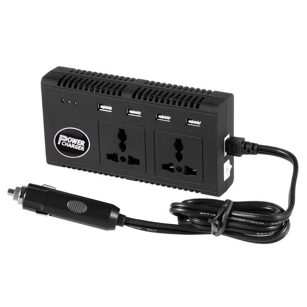 Hoenjuno 200W Power Inverter with 4 USB Ports DC 12V to AC 220V