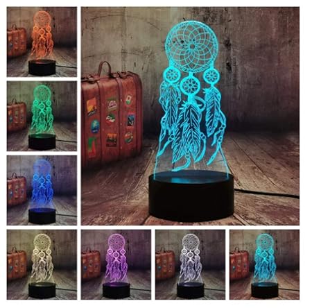 Traumfängerfeder LED Nachtlicht 3D Illusion Lampe Kinder Nachtlampe