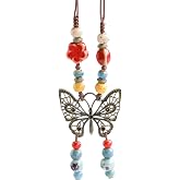 CZMZHFC Boho Necklace for Women,Vintage Butterfly Pendant Necklaces,Adjustable Wooden Beads Layered Braided Choker,Fashion Tribal Style Leather Rope Necklace Jewelry,Chunky Statement Gift for Women