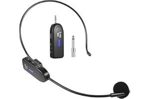 FerBuee 2.4G Wireless Headset Microphone System, Headset Mic and Handheld Mic 2 in 1, 1/8'' & 1/4'' Plug, Ideal for PA System