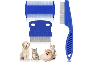 Favson 3 PCS Pet Flea Comb Set, Fine Teeth Cat Dog Comb Grooming Combs, Flea Removal Lice Combs, Blue, Stainless Steel, Plast