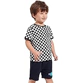 WDIRARA Toddler Boy's Plaid Short Sleeve Round Neck T Shirt Checkered Tops