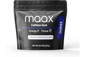 MAAX CAFFEINATED GUM Maax Caffeine Energy Gum | Focus Gum | 125mg of caffeine per piece | Coolmint | 125 total pieces per bag