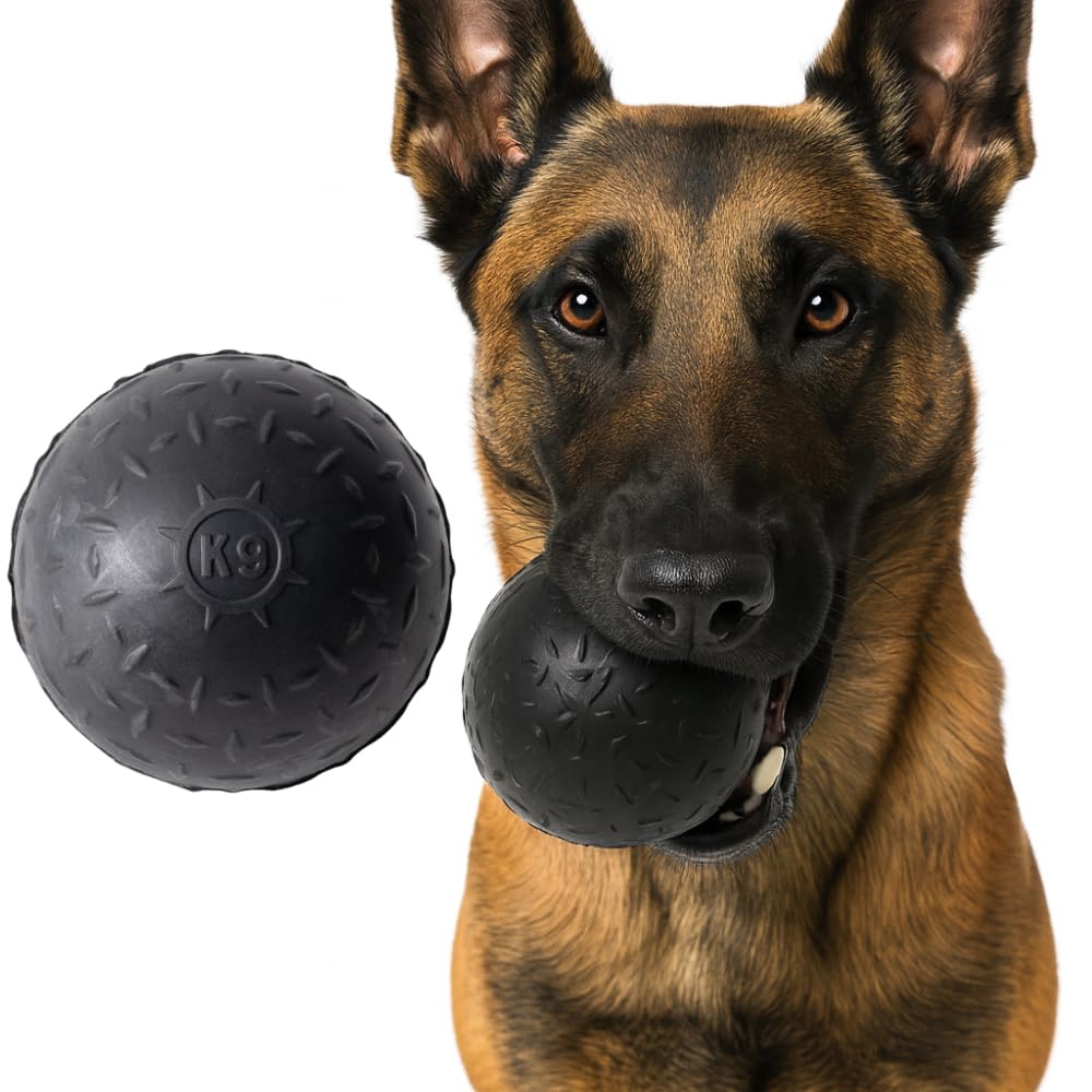 Monster K9® “Indestructible” Dog Ball - Made in USA - Aggressive Chewer Approved - Durable, Heavy Duty Natural Rubber - Dog Chew & Fetch Toy for Medium & Large Dogs