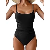 Aidonger One Piece Swimsuit for Women Tummy Control Square Neck Bathing Suit Tie Back Cutout Swim Suit with Spaghetti Straps