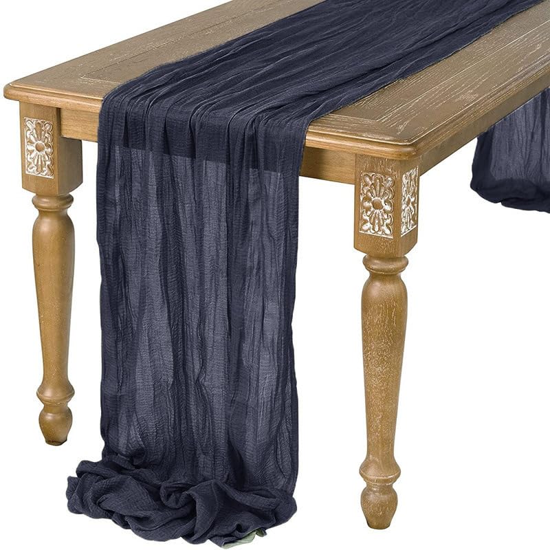 Table Runner-90*300cm (35*118inch) Cheesecloth Gauze Table Runner with Wrinkles for Wedding Decor Draping, Gauze Event Centerpiece Runner, Bridal Shower Reception Holiday Party (Blue)