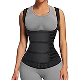 FeelinGirl Waist Trainer for Women Latex Waist Trainers Vest Plus Size Waist Cincher Corset 3 Belts Hooks Steel Bones