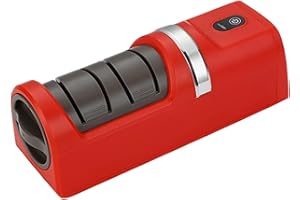 Automatic Knife Sharpener, 3-Speed Electric Knife Sharpener, Kitchen Tool for All Kitchen Knives Red