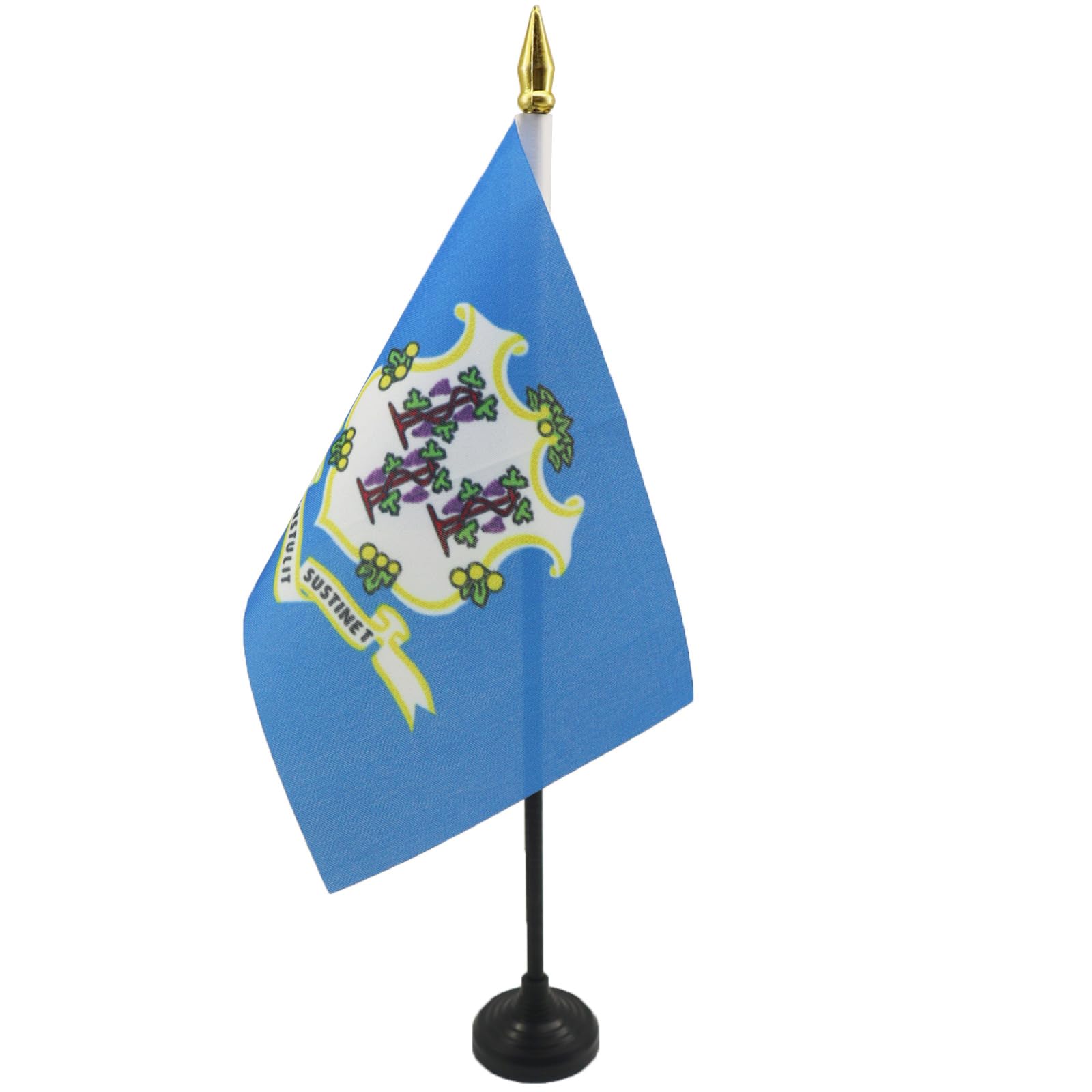 AZ FLAG - Connecticut Table Flag 4'' x 6'' - US state of Connecticut Mini Desk Flag 100% Polyester 15 x 10 cm - Office Mini Banner with 10'' Pole - Golden Spear