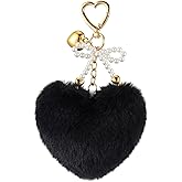 Tondiamo Valentines Heart Shaped Keychain for Women, Purse Charms for Handbags, Cute Car Key Chain with Pom Pom Pearl Bow