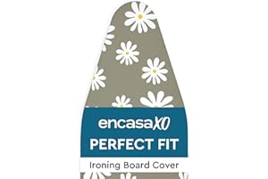 Encasa XO Ironing Board Cover and Pad 42"x14" - Thick 3mm Felt Padding, Drawstring Tightening & Lock, Easy Fit, Scorch & Stain Resistant, Fits Medium Ironing Board - Daisy Grey