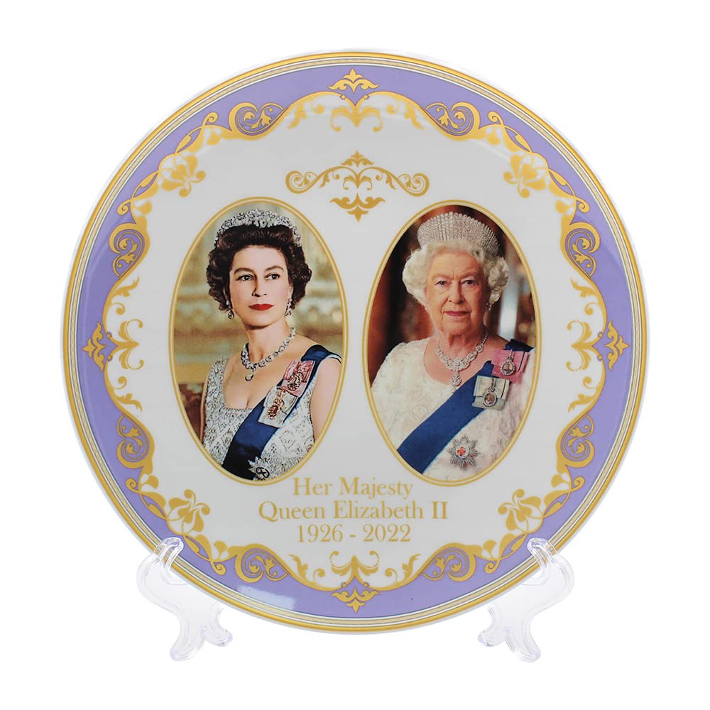 The Leonardo Collection Her Majesty Queen Elizabeth II Commemorative Plate with Stand 21cm Souvenir Memorabilia, White, Diameter, Diameter 21cm