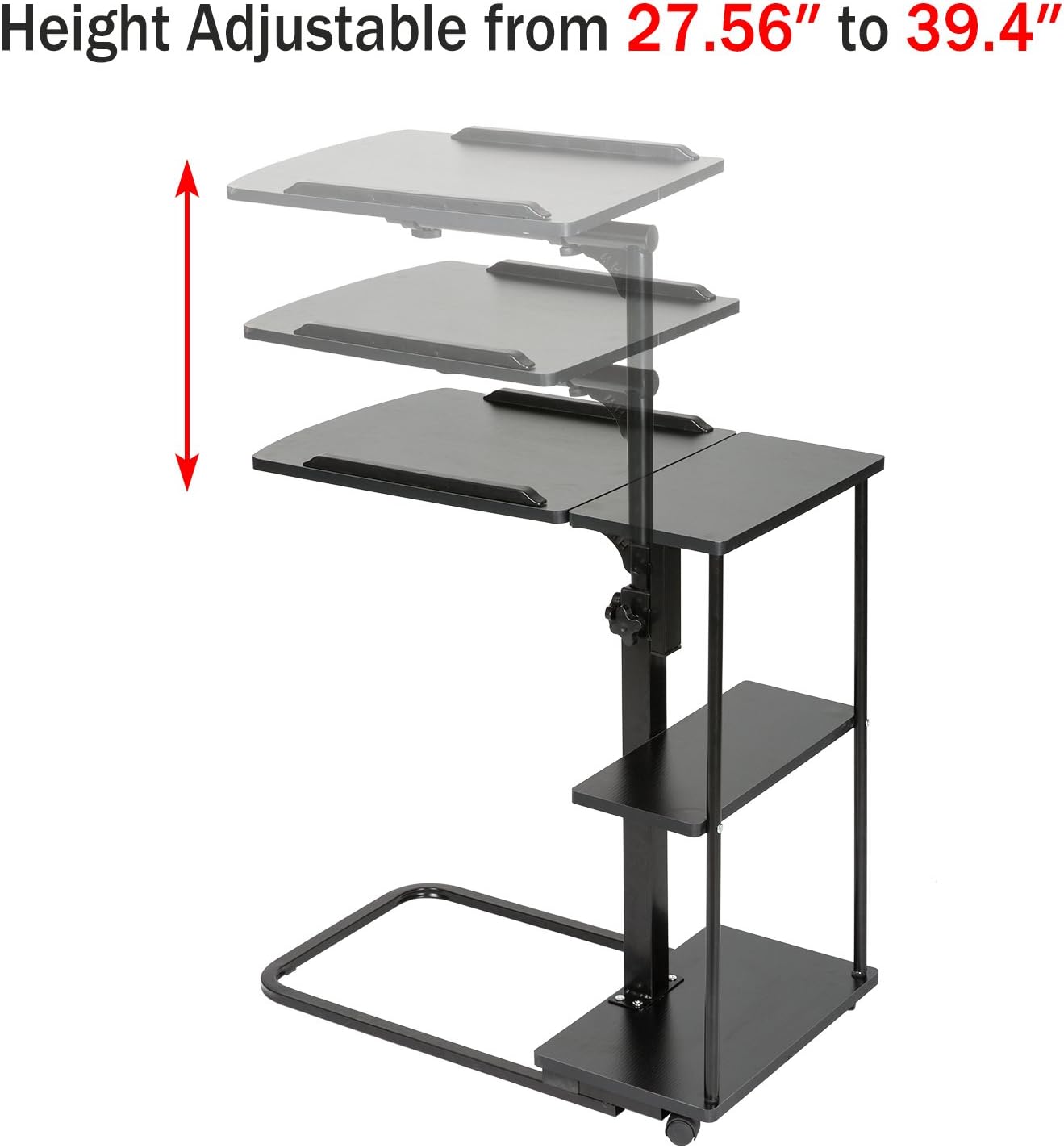 DOEWORKS Laptop Desk Height Adjustable Tray Side Table for Bed or Sofa, Black Overbed Table with Wheels : Office Products