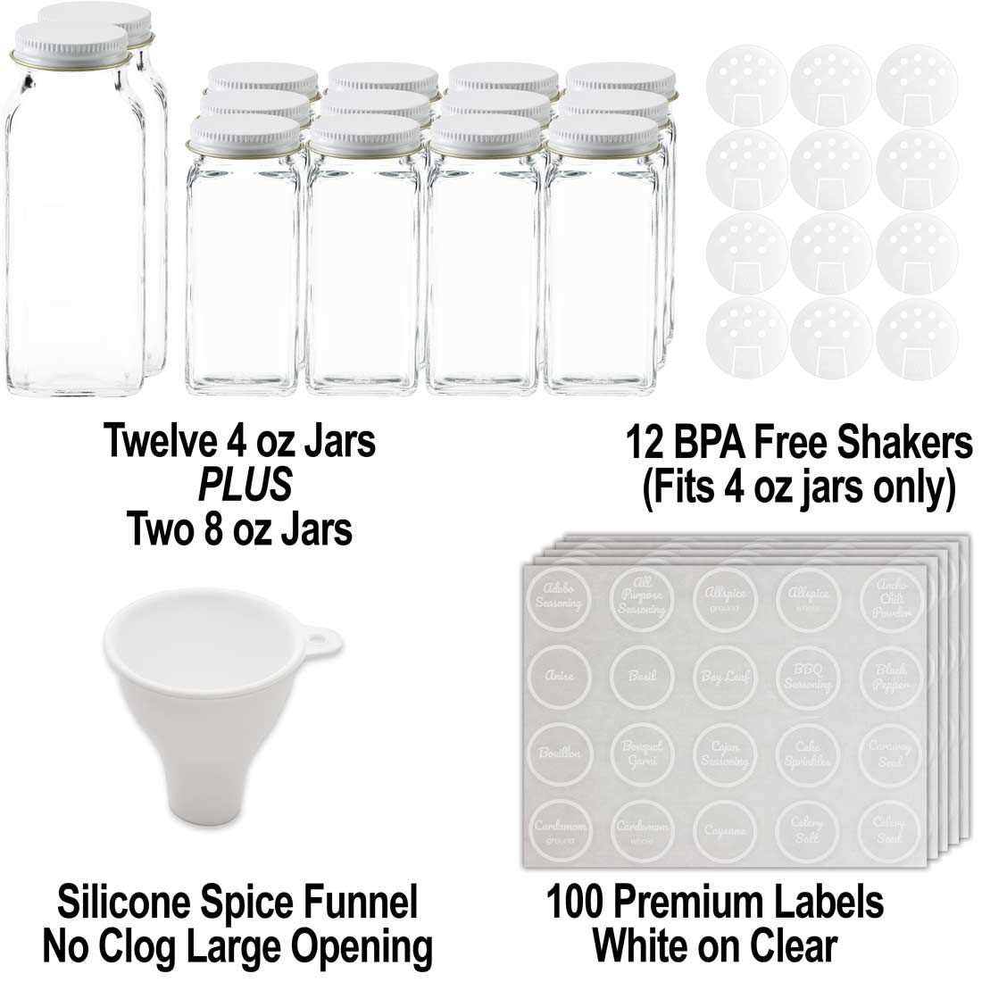 Spiceluxe Premium Spice Jar Set 14 Empty Square Glass Jars