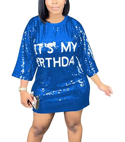 blue sequin t shirt dress KAOBIO Women's Birthday Queen with Heart Glitter Sparkly Letter Print Party Club Outfits Mini Dress (One Size,A Black): Clothing, Shoes & Jewelry neckline:Halter Girlfriend and I are Size:15.5/32 Repeating Sequins Logo and