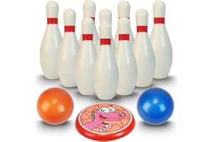 BALLAZIO Kids Bowling Toy Set,10 Pins & 2 Balls & 1 Frisbee,Made of Soft PU Material,Ages 3+,Safe Baby Bowling Balls for Boys & Girls,Fun Indoor Bowling Game for Toddlers (White)