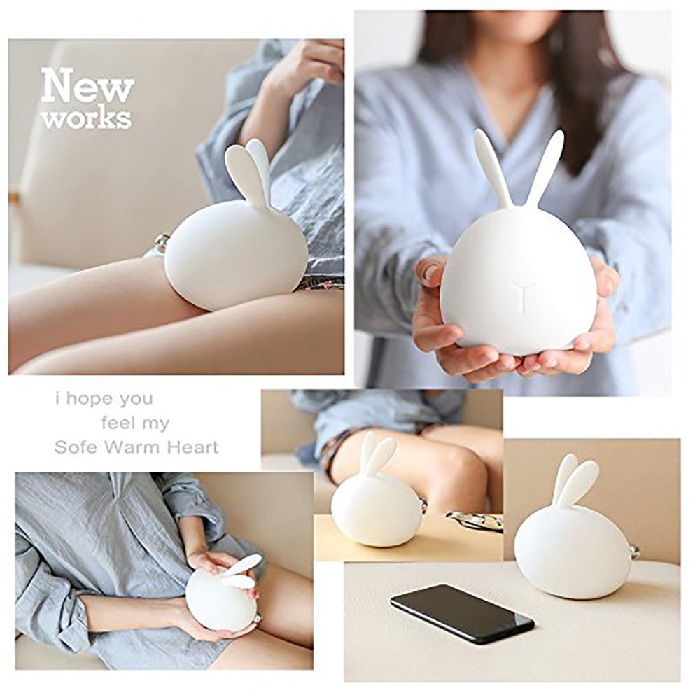 Eschone Cute Baby Kids Children Night Light Soft Silicone Warm Silicone LED Night Lights Tap Control Lamp Rechargeable Bunny Sensor Touch Light Rabbit Gift Toy Night Light(7-color + 4-Brightness)