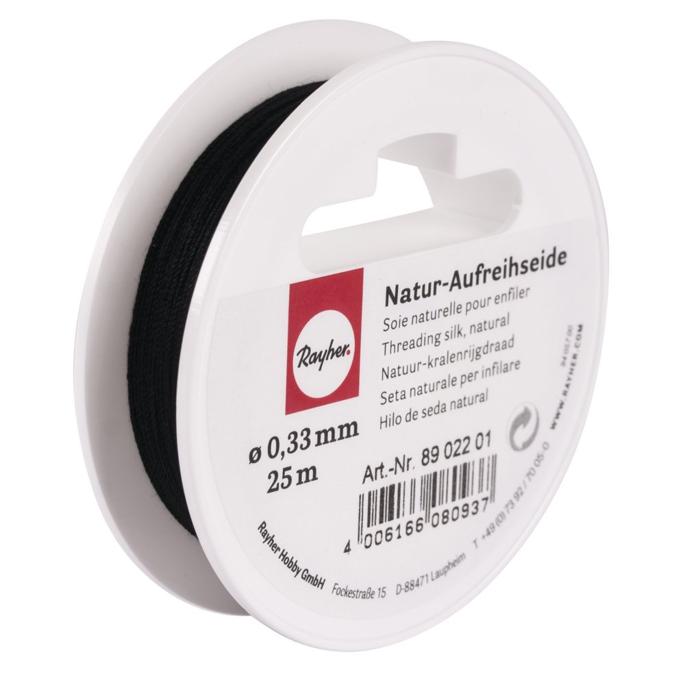 Rayher Stringing Silk, Black, 100% Polyamide, 0.33 mm Diameter, 25 m Spool for Beads, Beading Thread, Jewellery Thread, Extremely Tear-Resistant, Sturdy, Does Not Fray, 8902201