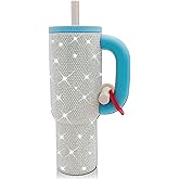 XMYAINA 40oz Rhinestone Insulated Tumbler with Handle Bling Cups Stainless Steel Glitter Water Bottle with Leak Proof lid and Straw Travel Mug for Iced or Cold Beverages (Sea Waves)