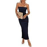 PRETTYGARDEN Women's Summer Bodycon Maxi Tube Dress Ribbed Strapless Side Slit Long Going Out Casual Elegant Party Dresses