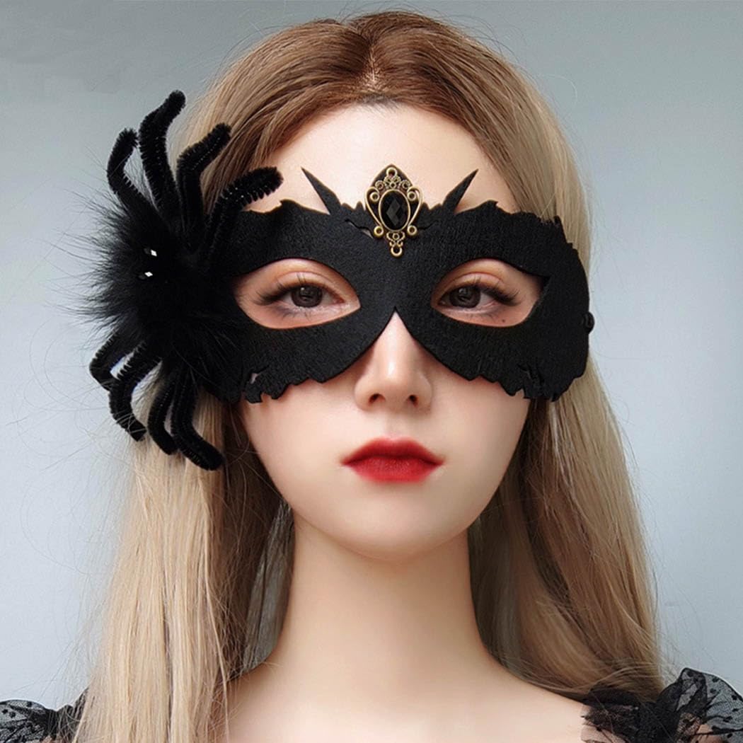 Photo 1 of (FOR KIDS) Foyte Masquerade Mask Halloween Black Spider Half Face Mask Costume Cosplay Felt Eye Masks Fancy Dress Make Up Party Props for Women(Spider)