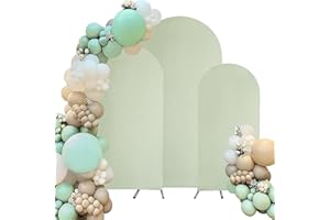 FIVENL Spandex Fitted Wedding Arch Cover Set of 3 Arch Backdrop Cover, Round Top Chiara Backdrop Stand Covers for Wedding Birthday Party Baby Shower Banquet Arch Decoration (Light Sage Green, 5FT,6FT,7.2FT)