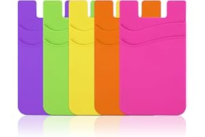 AILOVETECK Phone Card Holder, Card Holder for Phone Case Stick on, Sticky Credit Card Holder for Cell Phone Compatible for iPhone/Android/Samsung Galaxy 5 Pack (Purple Green Yellow Orange Hot Pink)