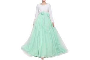 YULUOSHA Women Wedding Long Maxi Puffy Tulle Skirt Floor Length A Line with Bowknot Belt High Waisted for Wedding Party Evening