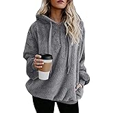 ReachMe Womens Oversized Sherpa Pullover Hoodie with Pockets Fuzzy Fleece Sweatshirt Plaid Fluffy Jacket Coat
