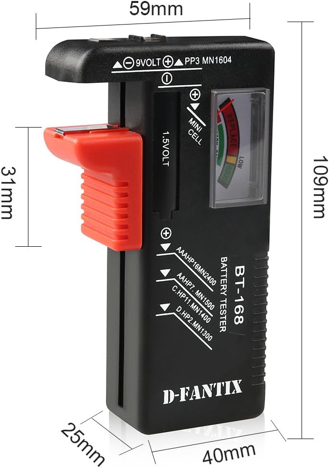 D-FantiX Analogue Battery Tester, Battery Checker for AA AAA C D 9V 1.5V Button Cell Batteries (Model: BT-168) - Image 3