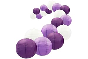 UNIQOOO 18PCS Royal Purple Paper Lantern Wedding Party Decoration Set, Pastel Lilac Hanging Japanese Lantern Decor, Easy Assemble, for Home Outdoor Baby Bridal Shower, Birthday Favor Supply Kit