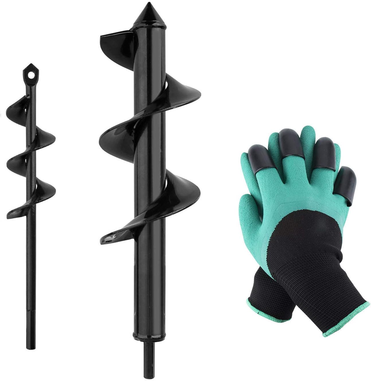 Garden Auger Drill Bit Set, Baowox 2 Pcs 12" and 9" Inch Garden Rapid Planter with Garden Genie Gloves for Planter Tree Hand Cordless Drill Soil Posthole Digging Holes: Home Improvement